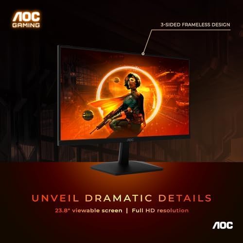 AOC 24G15N 24" Gaming Monitor, Full HD 1920x1080, 180Hz 1ms, 1x HDMI 2.0, 1x Display Port, Adaptive-Sync, 3-Sided Frameless, HDR Ready, Console Gaming Ready