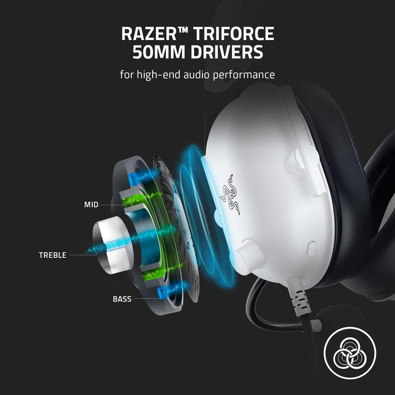 Razer BlackShark V2 X Gaming Headset: 7.1 Surround Sound - White