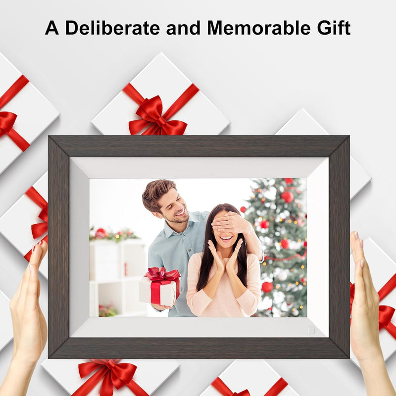 Wooden Digital Photo Frame Wireless Electronic Photo Album - 10.1-inch 32GB, Auto-Rotate, Motion Sensor, IPS Touch Screen