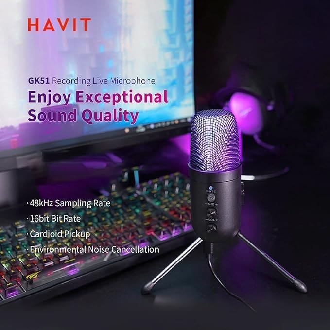 HAVIT GK51 Recording Live Microphone with RGB Lighting