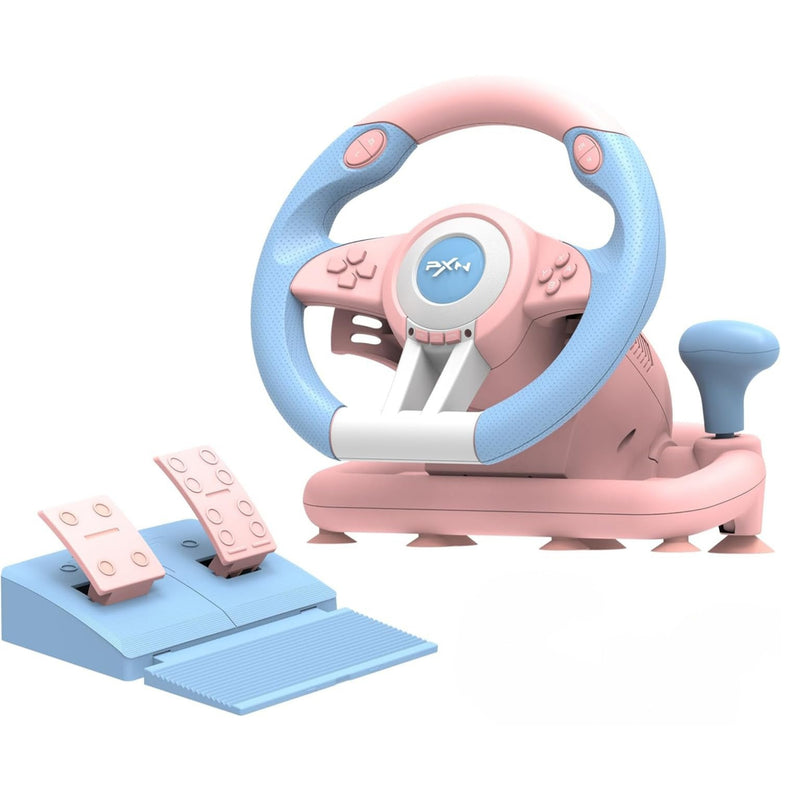 PXN V3 Pro 180 Degree Steering Wheel with Pedals, Vibration Feedback fot for PC, PS3, PS4, Xbox One & Series XS, Nintedno Switch - Blue/Pink