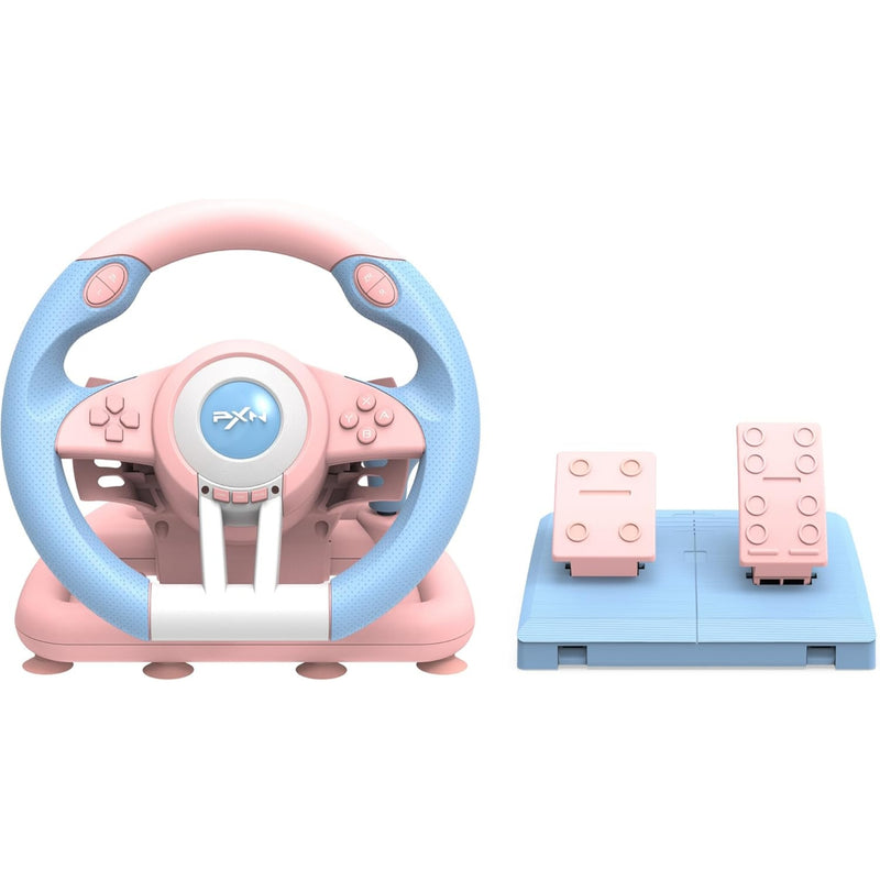 PXN V3 Pro 180 Degree Steering Wheel with Pedals, Vibration Feedback fot for PC, PS3, PS4, Xbox One & Series XS, Nintedno Switch - Blue/Pink