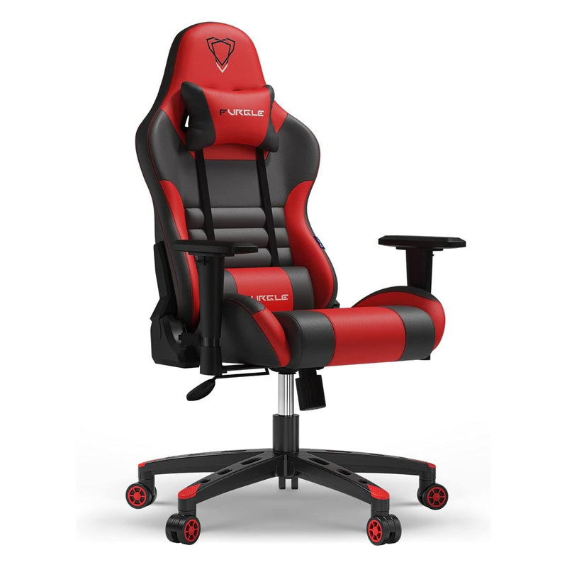 Furgle Gaming Chair, Racing Style High-Back Office Chair with Adjustable Armrests, PU Leather Ergonomic Video Game Chairs with Headrest and Lumbar Support, Rocking Mode - Black/Red