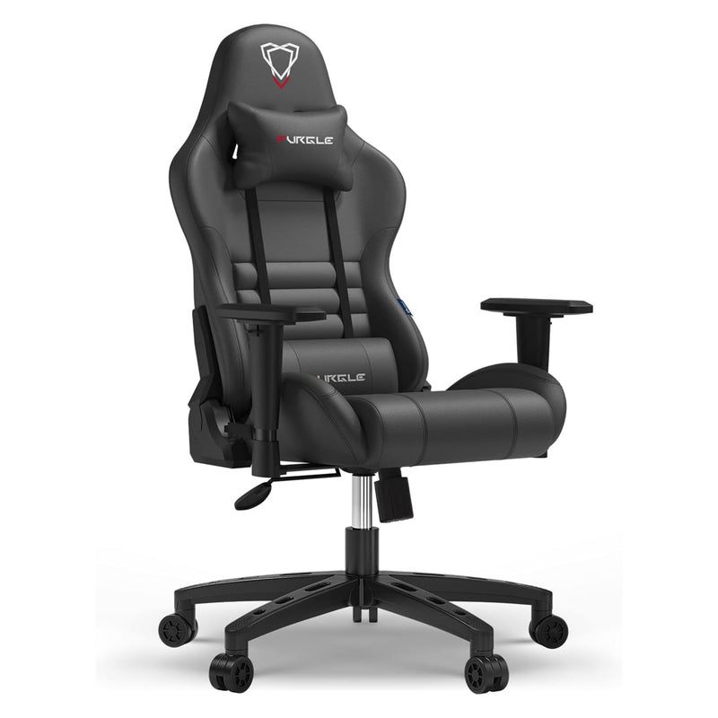 Furgle Gaming Chair, Racing Style High-Back Office Chair with Adjustable Armrests, PU Leather Ergonomic Video Game Chair with Headrest and Lumbar Support, Rocking Mode - Black