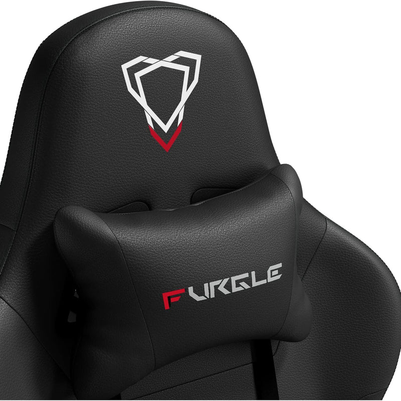 Furgle Gaming Chair, Racing Style High-Back Office Chair with Adjustable Armrests, PU Leather Ergonomic Video Game Chair with Headrest and Lumbar Support, Rocking Mode - Black