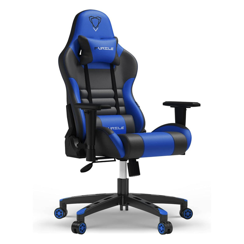 Furgle Gaming Chair, Racing Style High-Back Office Chair with Adjustable Armrests, PU Leather Ergonomic Video Game Chair with Headrest and Lumbar Support, Rocking Mode - Black/Blue