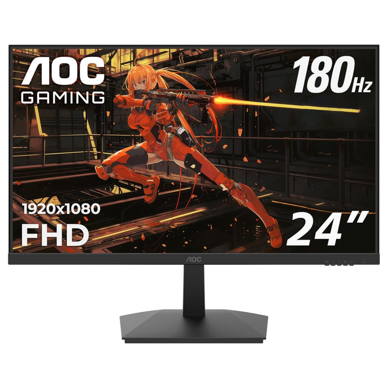 AOC 24G15N 24" Gaming Monitor, Full HD 1920x1080, 180Hz 1ms, 1x HDMI 2.0, 1x Display Port, Adaptive-Sync, 3-Sided Frameless, HDR Ready, Console Gaming Ready