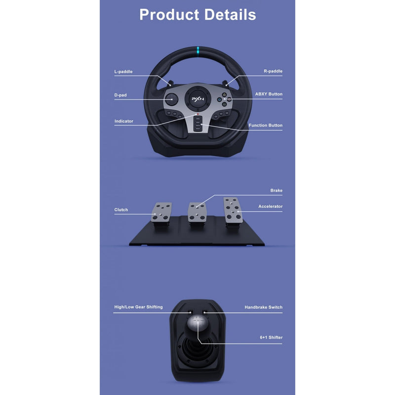  PXN Game Racing Wheel, V9 270°/900° Adjustable Racing